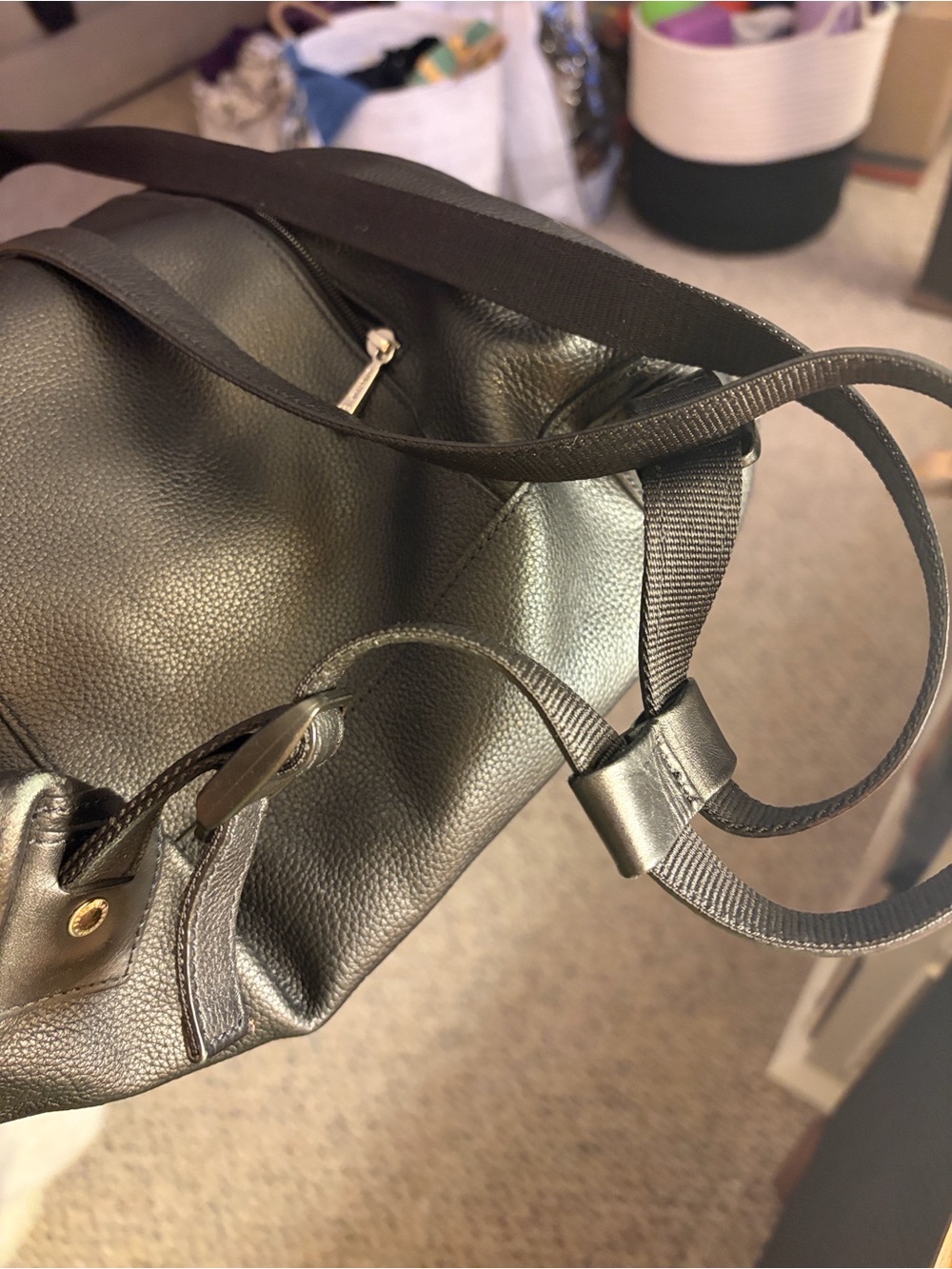 Longchamp Black Leather Backpack Tote with Front Zip Pocket - Picture 12 of 16